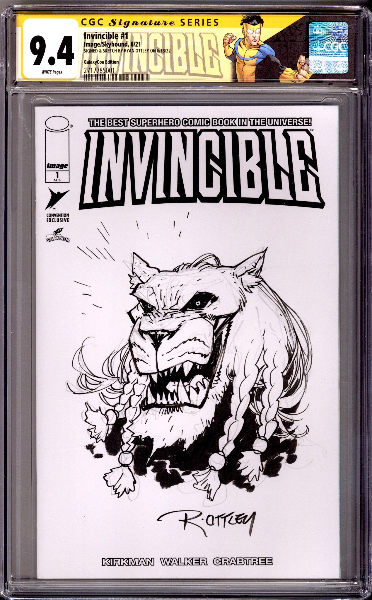 Invincible 1 CGC 9.4 (NM) Battle Beast Sketch (2021) Blank Convention Variant Signed / Remarked x1 Cover Ryan Ottley 