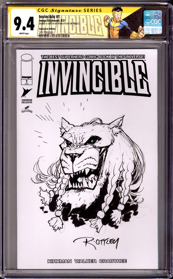 Invincible 1 CGC 9.4 (NM) Battle Beast Sketch (2021) Blank Convention Variant Signed / Remarked x1 Cover Ryan Ottley