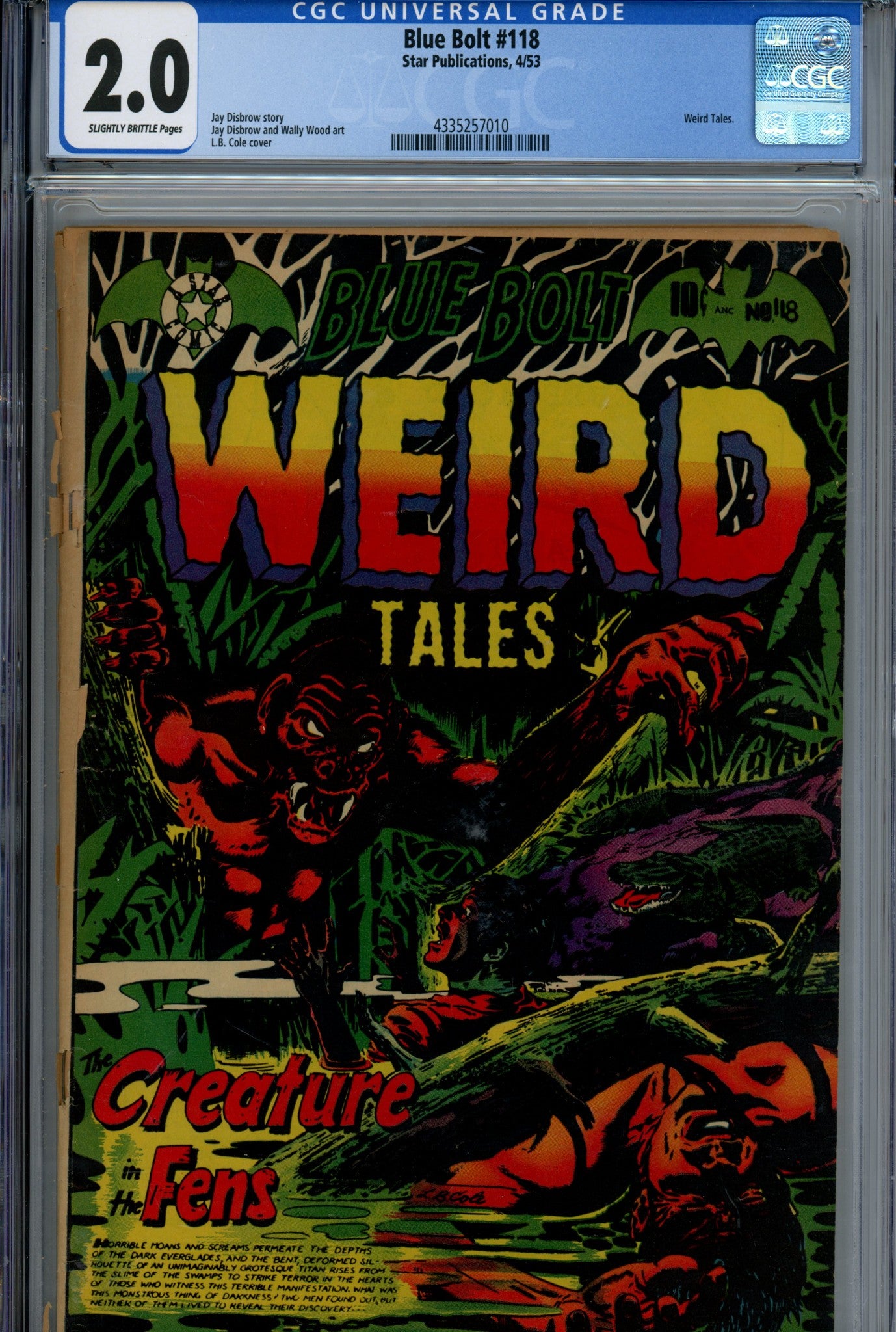 Blue Bolt Weird Tales 118 CGC 2.0 (GD) (1953) 