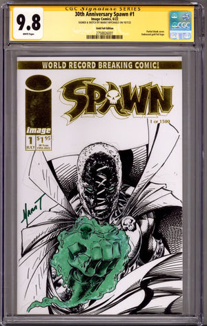 30th Anniversary Spawn [nn] CGC 9.8 (NM/M) 1/1500 (2022) Gold Foil Signed / Remarked x1 Cover Marat Mychaels