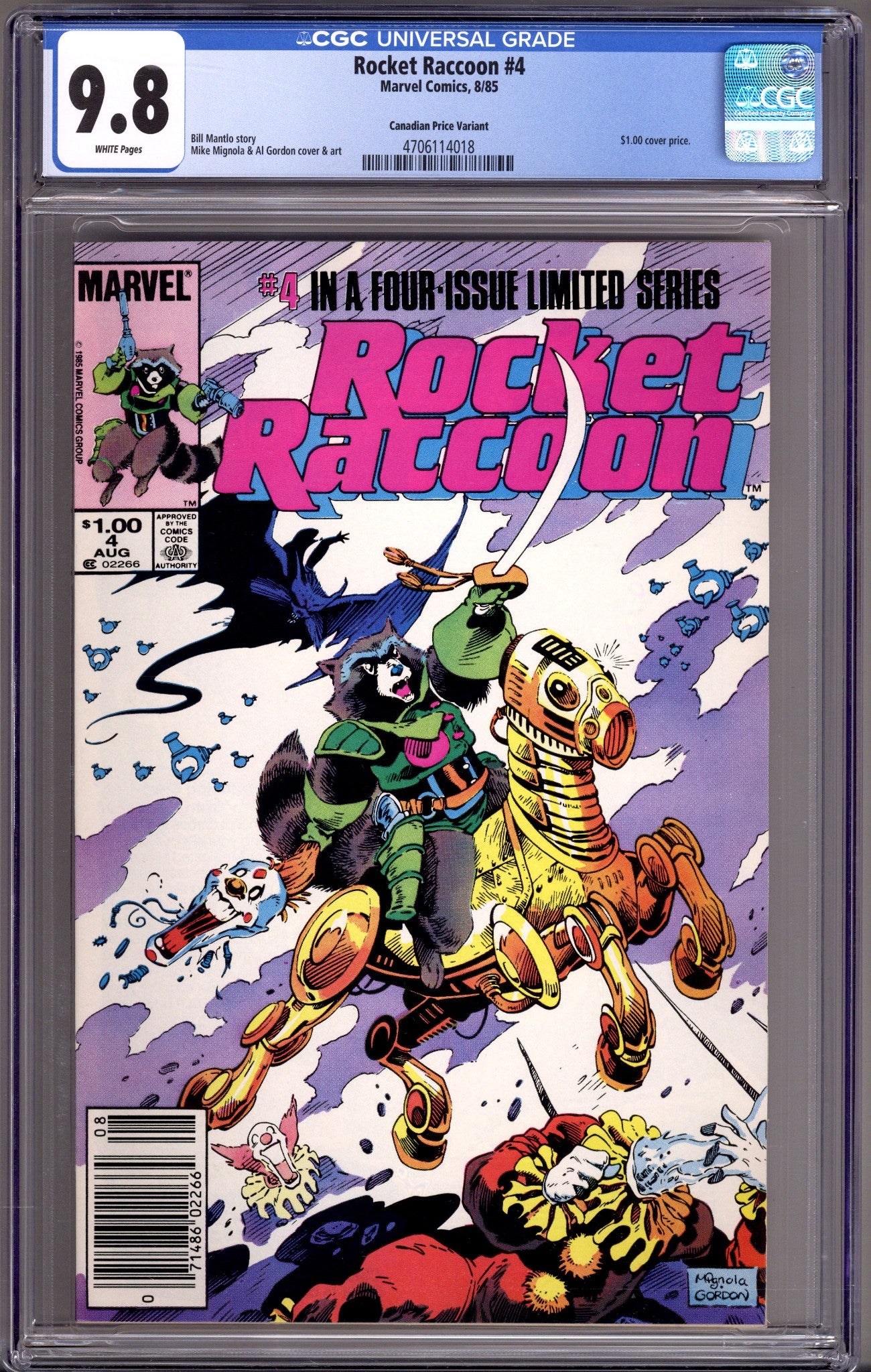 Rocket Raccoon Vol 1 4 CGC 9.8 (NM/M) (1985) Canadian Price Variant 