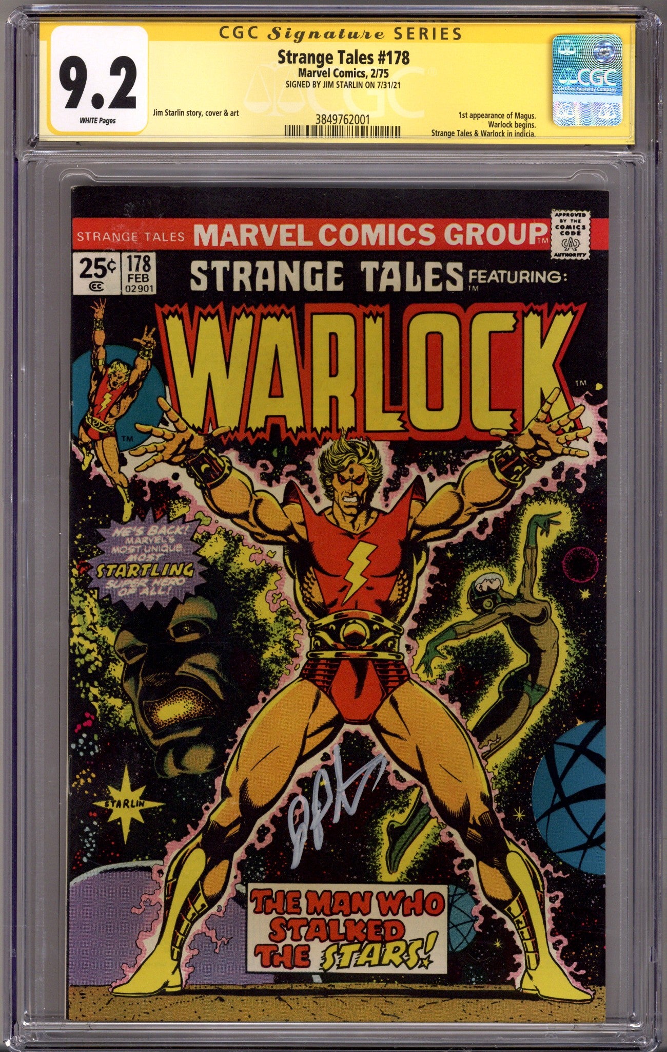 Strange Tales Vol 1 178 CGC 9.2 (NM-) (1975) Signed x1 Cover Jim Starlin