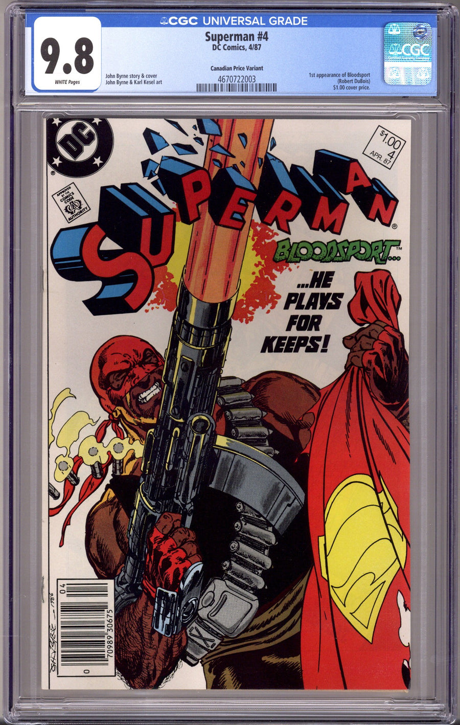 Superman Vol 2 4 CGC 9.8 (NM/M) (1987) Canadian Price Variant 