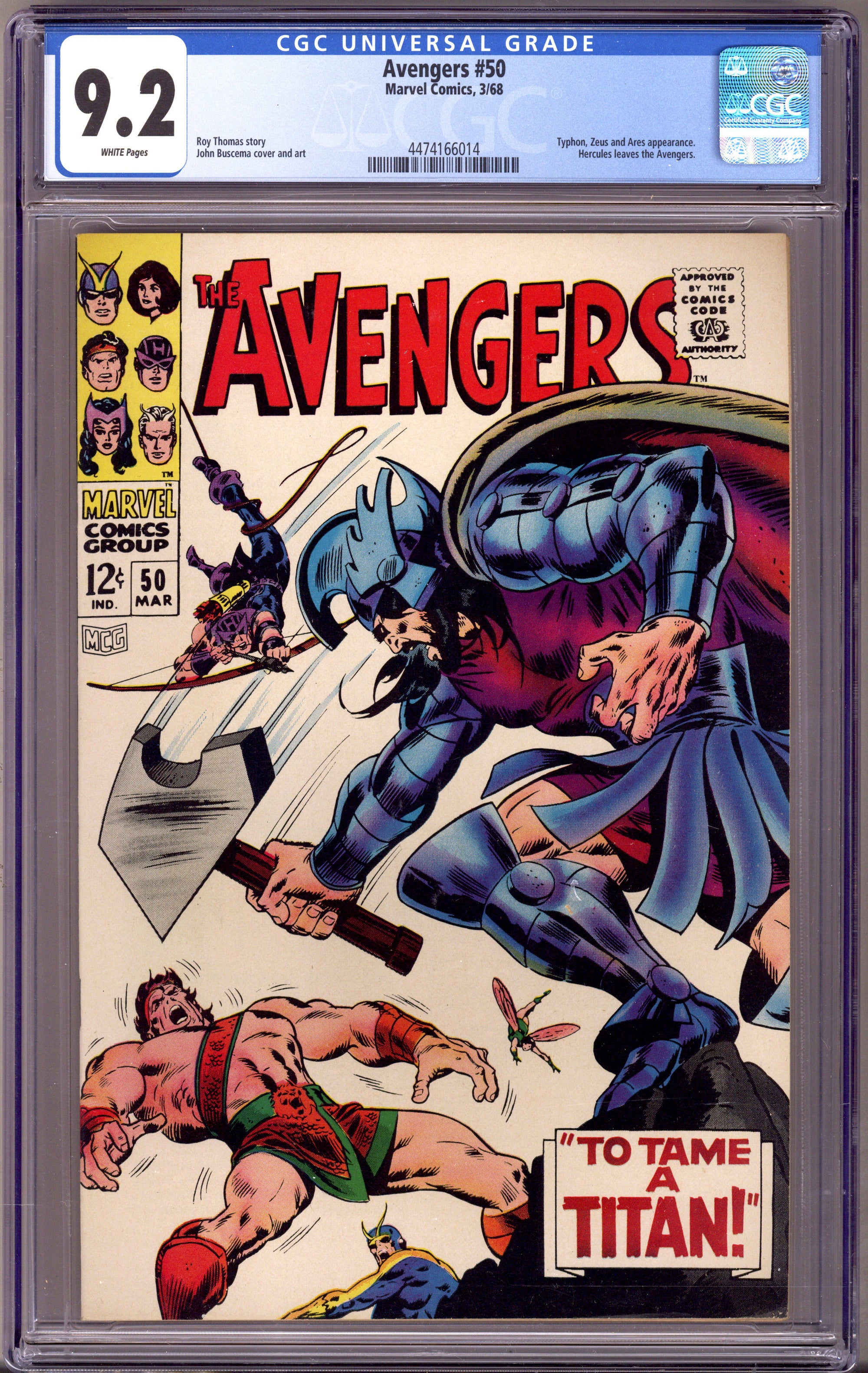 The Avengers Vol 1 50 CGC 9.2 (NM-) (1968) 