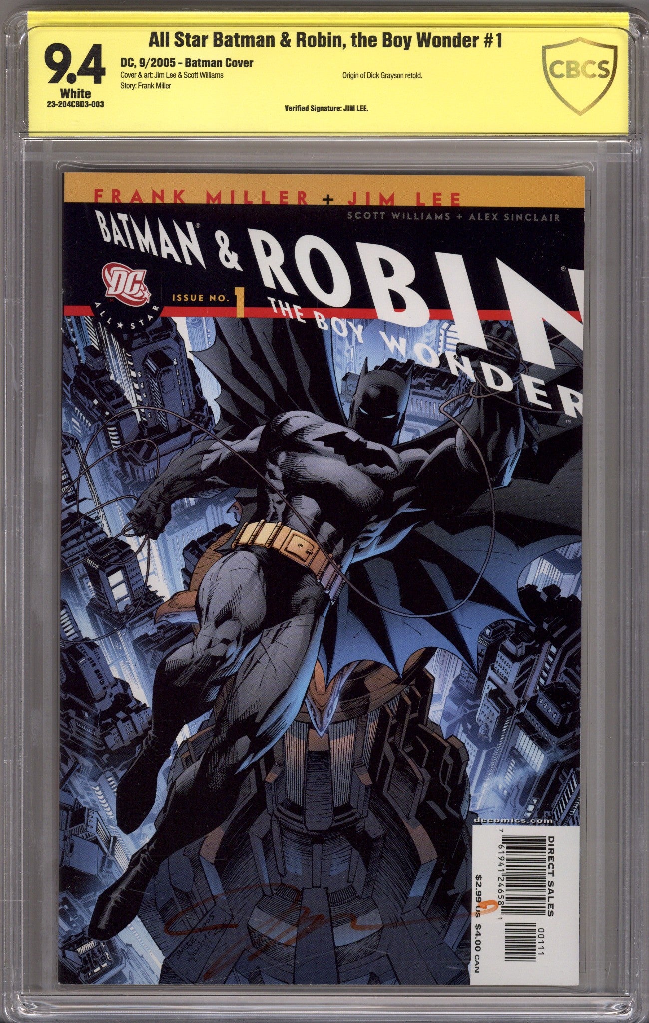 All Star Batman & Robin, the Boy Wonder 1 CBCS 9.4 (NM) (2005) Signed x1 Cover Jim Lee 