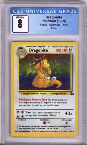 Pokemon Fossil Dragonite Holo CGC Near Mint - Mint 8 (1999)