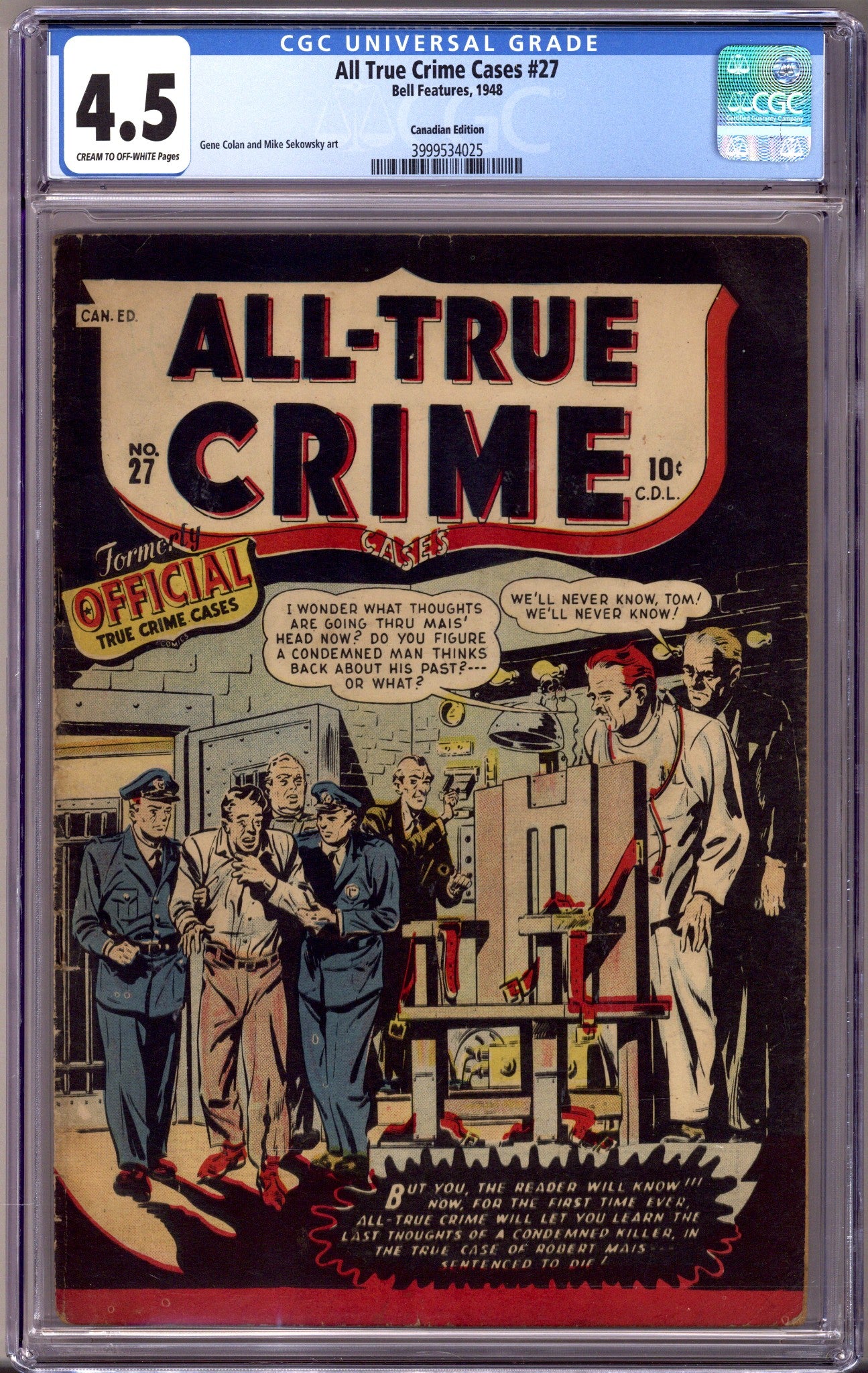 All True Crime Cases Comics 27 CGC 4.5 (VG+) (1948) Canadian Edition 