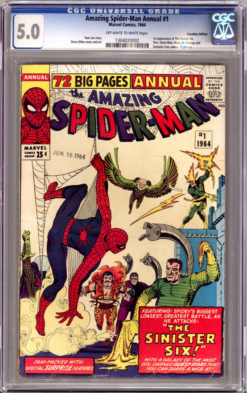 The Amazing Spider-Man Annual Vol 1 1 CGC 5.0 (VG/FN) (1964) Canadian Edition 
