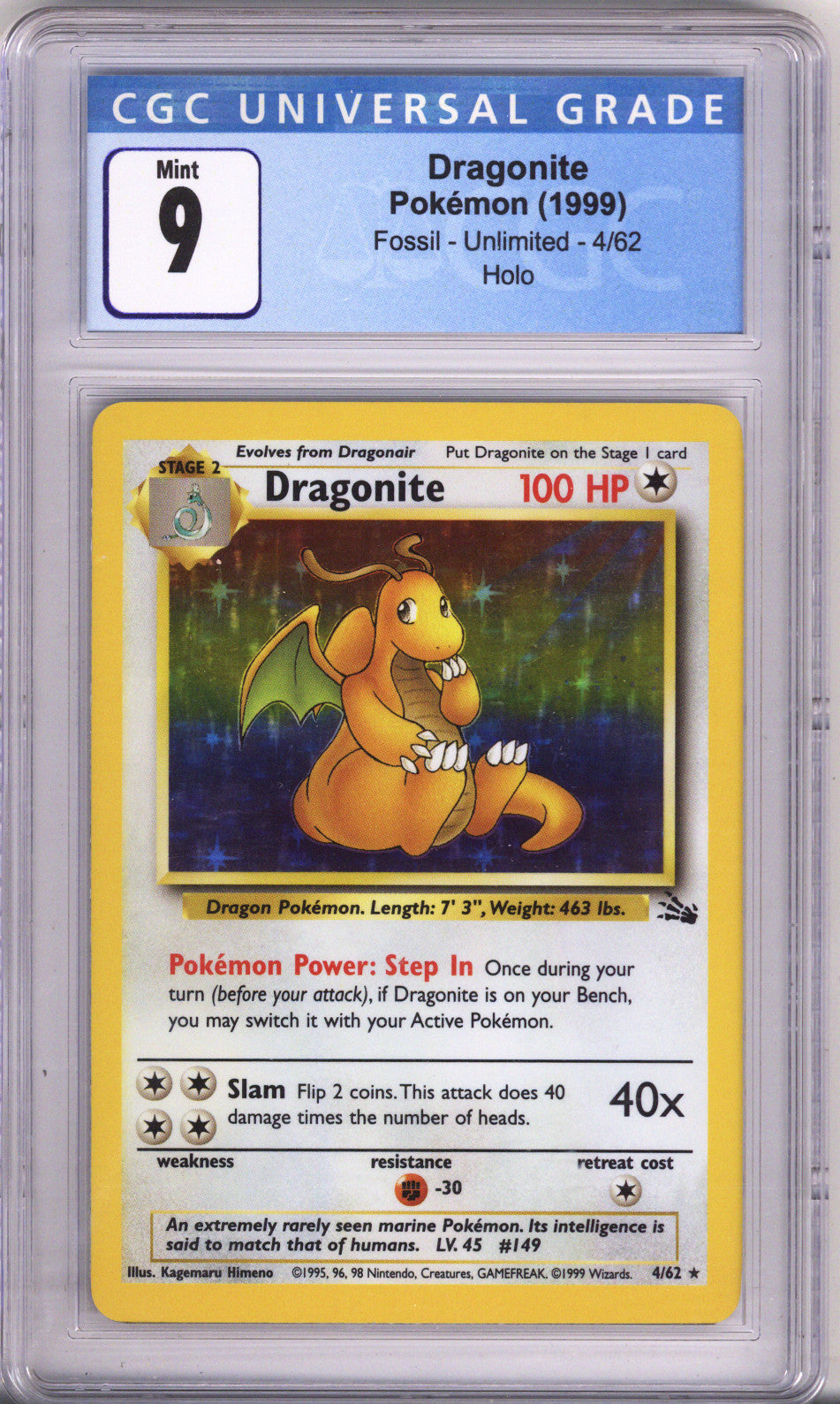 Pokemon Fossil Dragonite Holo CGC Mint 9 (1999)