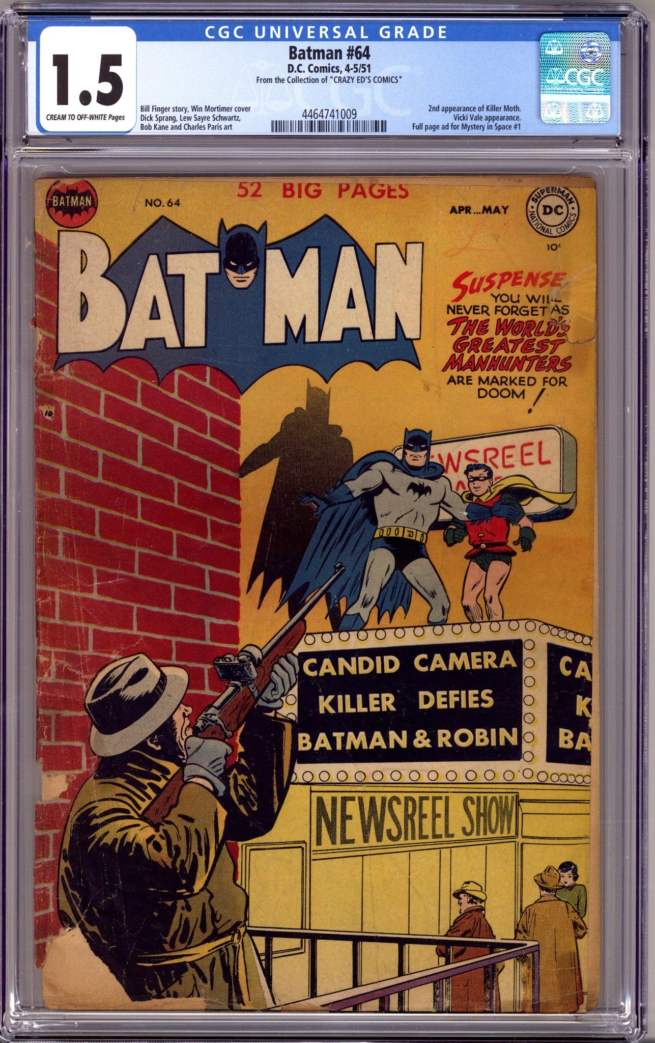 Batman Vol 1 64 CGC 1.5 (FR/GD) Crazy Ed's Comics (1951) 