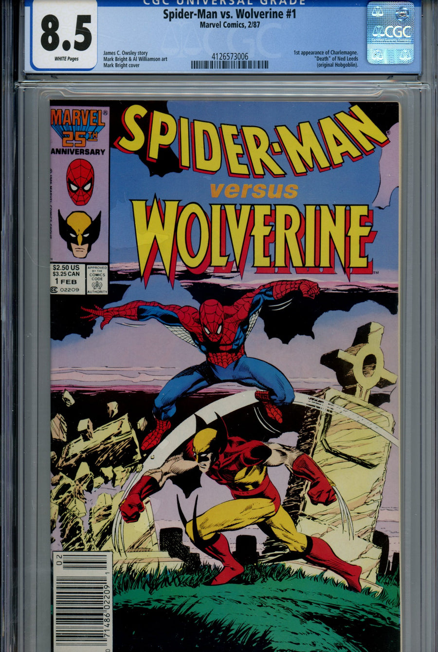 Spider-Man vs. Wolverine  1 CGC 8.5 (VF+)  (1987)  Newsstand  