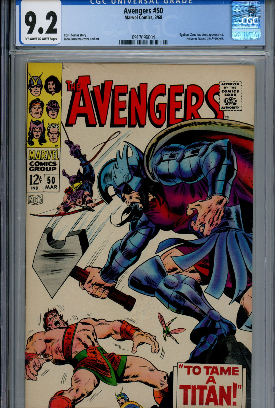 The Avengers Vol 1 50 CGC 9.2 (NM-)  (1968)  