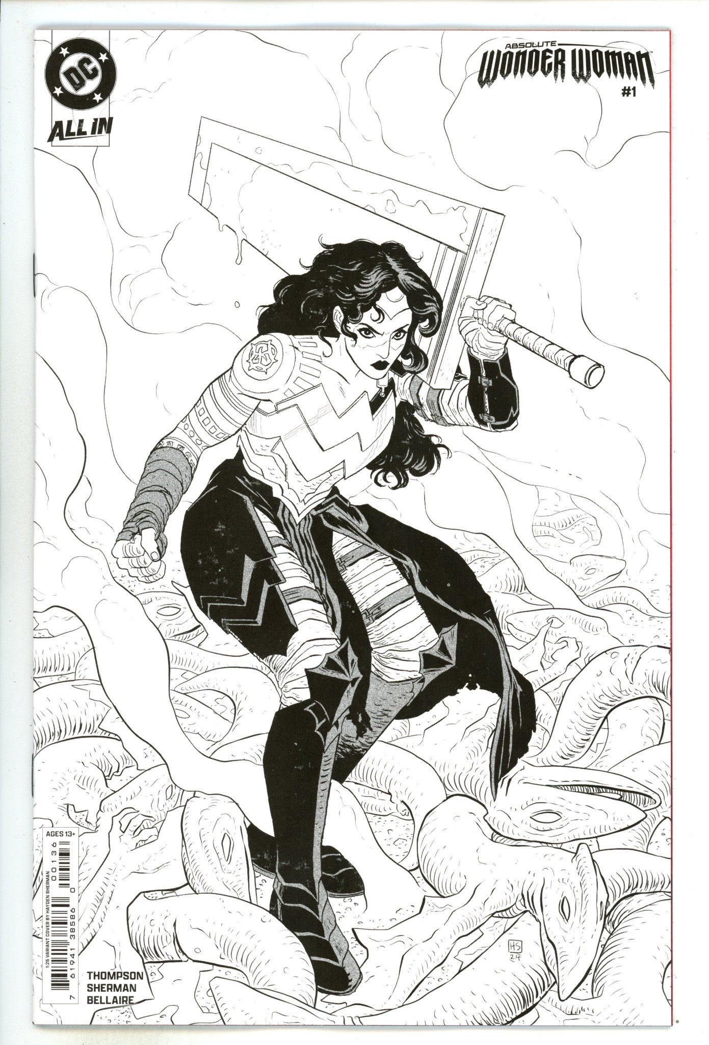 Absolute Wonder Woman 1 Sherman 2nd Print B&W Incentive Variant NM- (2024)