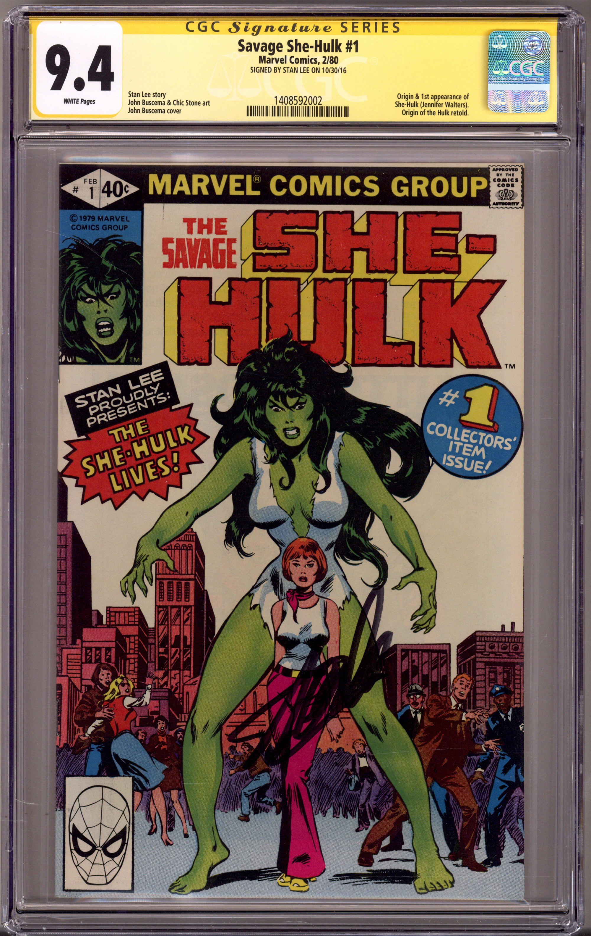 The Savage She-Hulk 1 CGC 9.4 (NM) (1980) Signed x1 Cover Stan Lee 