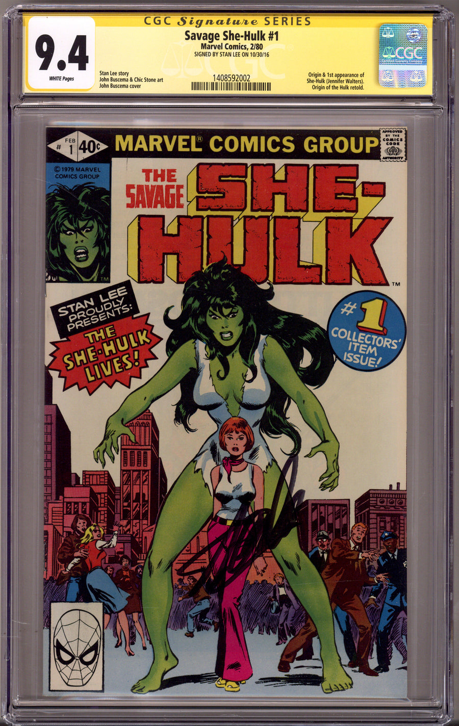 The Savage She-Hulk 1 CGC 9.4 (NM) (1980) Signed x1 Cover Stan Lee 