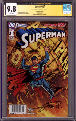 Superman Vol 3 1 CGC 9.8 (NM/M)   (2011)     Newsstand  Signed x1 Cover George Perez
