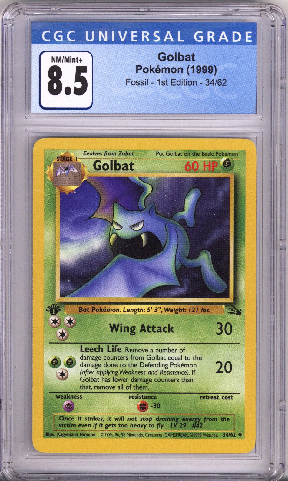 Pokemon Fossil Golbat 1St Edition CGC Nm/Mint Plus 8.5 (1999)