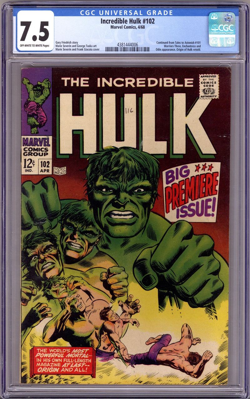 The Incredible Hulk Vol 1 102 CGC 7.5 (VF-) (1968) 