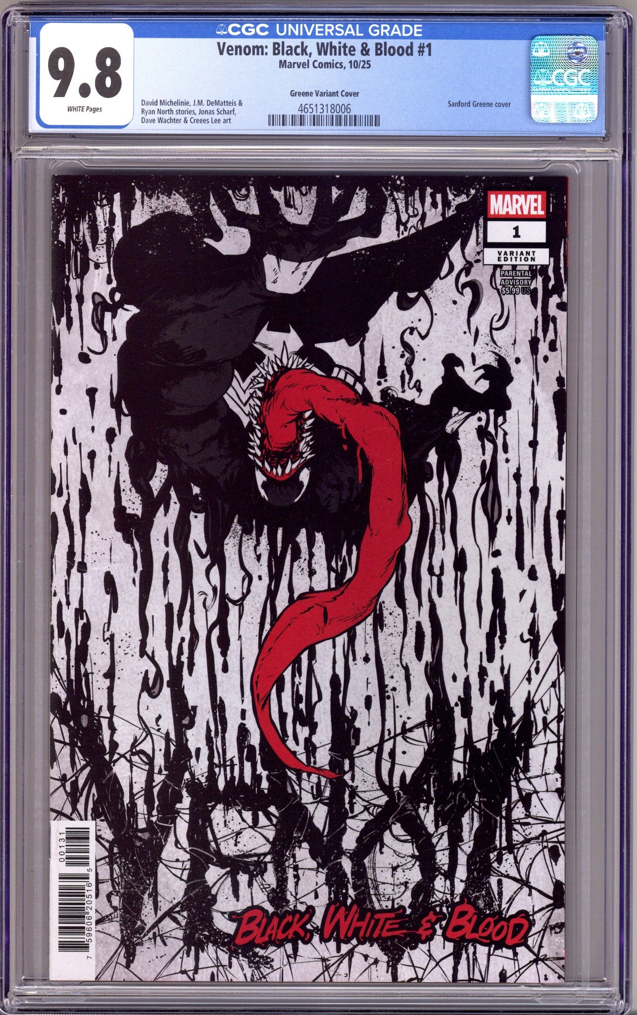 Venom: Black, White & Blood 1 CGC 9.8 (NM/M) (2025) Greene Variant 