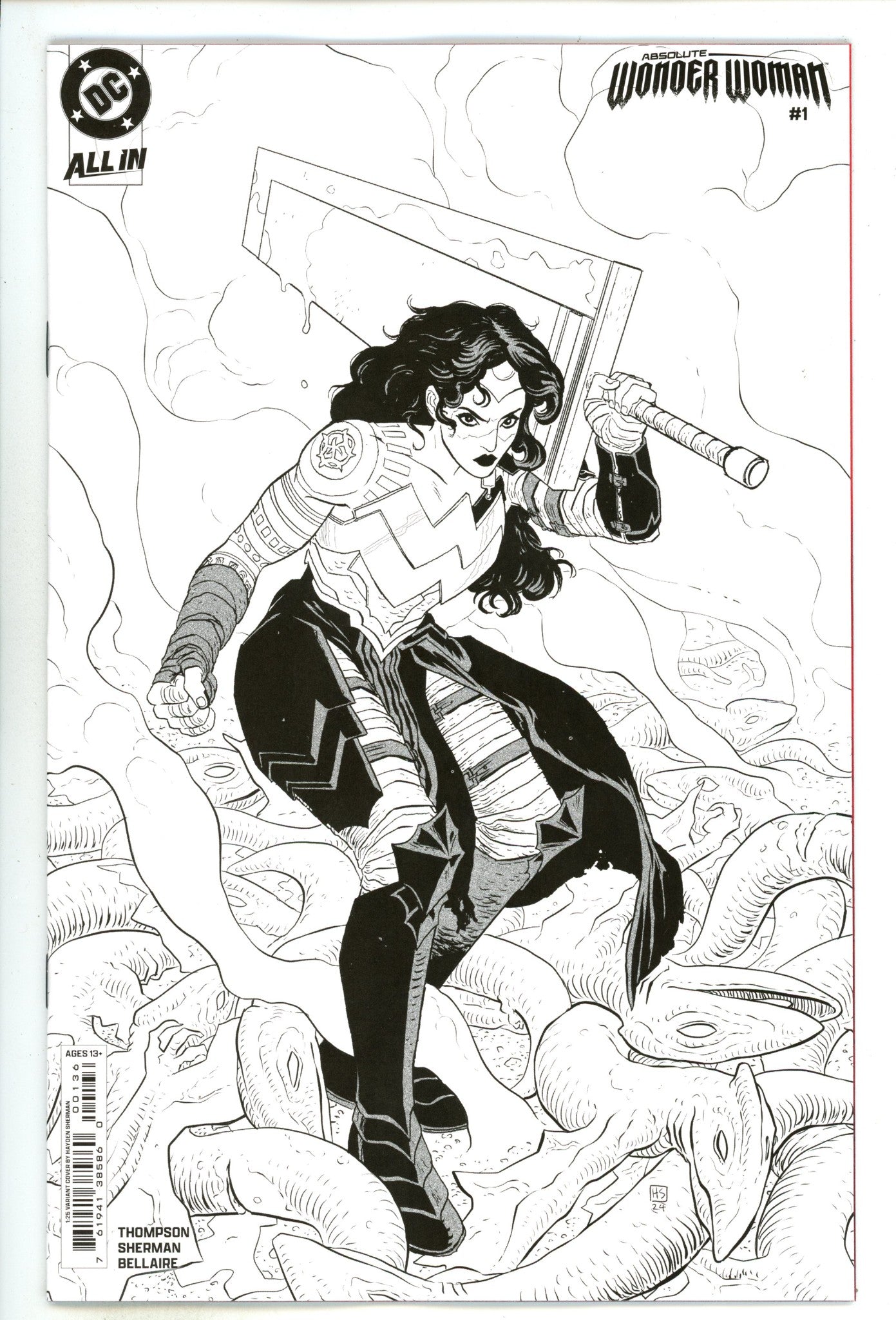 Absolute Wonder Woman 1 Sherman 2nd Print B&W Incentive Variant NM (2024)