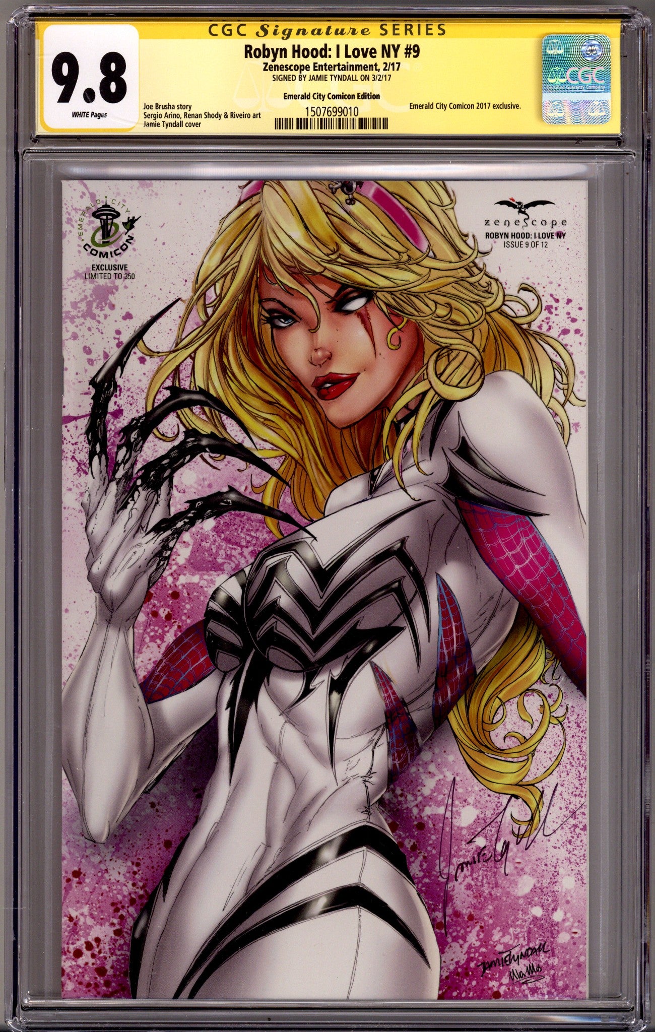 Robyn Hood: I Love NY 9 CGC 9.8 (NM/M) (2017) Tyndall ECCC Exclusive Variant Signed x1 Cover Jamie Tyndall 