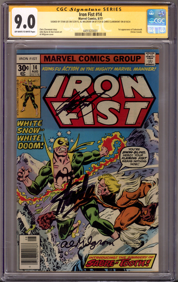 Iron Fist Vol 1 14 CGC 9.0 (VF/NM) (1977) Signed x3 Cover Stan Lee, Claremont & Milgrom