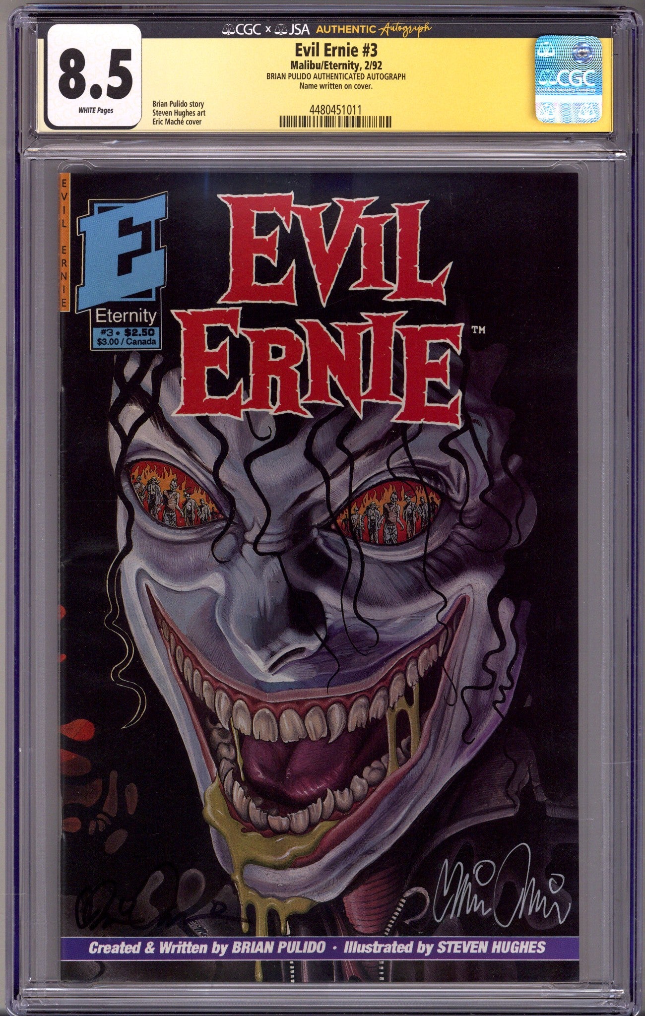 Evil Ernie 3 CGC 8.5 (VF+) (1992) Signed x1 Cover Brian Pulido 