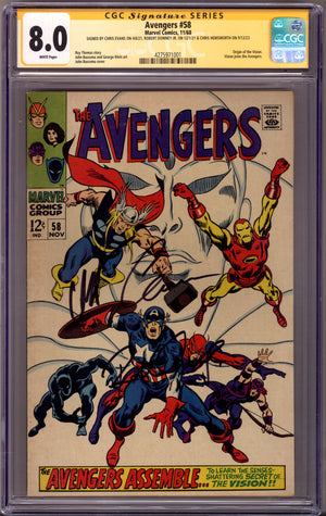 The Avengers Vol 1 58 CGC 8.0 (VF) (1968) Signed x3 Cover Chris Evan, Robert Downey Jr. & Chris Hemsworth