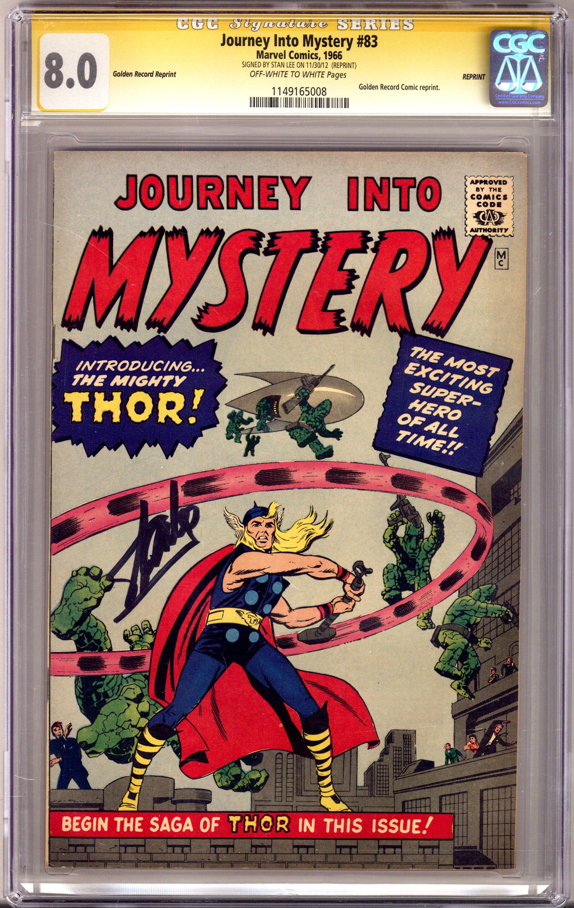 Journey Into Mystery Vol 1 83 CGC 8.0 (VF) Golden Record Reprint (1966) Signed x1 Cover Stan Lee 