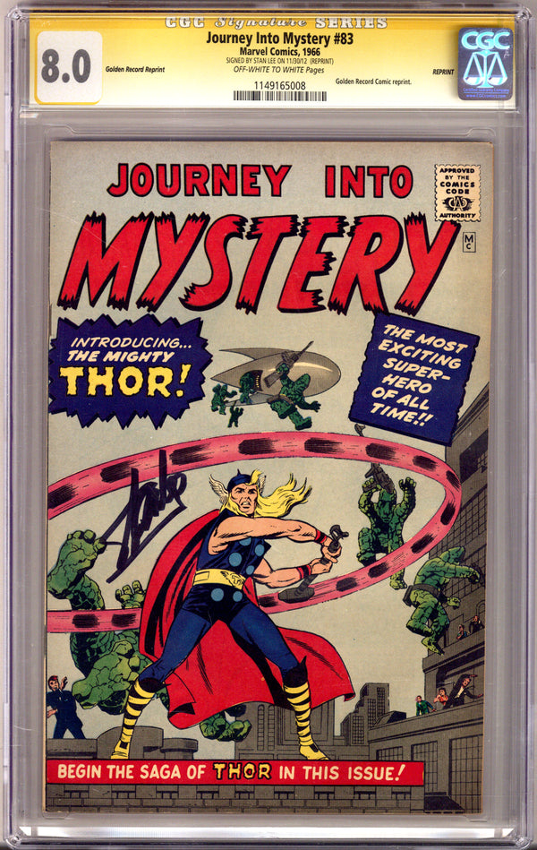 Journey Into Mystery Vol 1 83 CGC 8.0 (VF) Golden Record Reprint (1966) Signed x1 Cover Stan Lee
