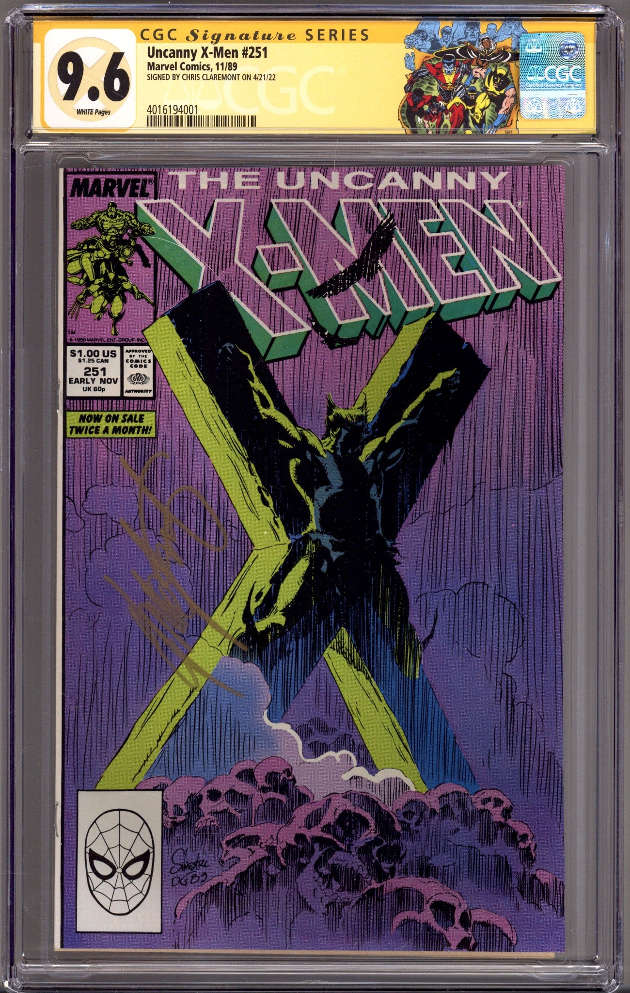 The Uncanny X-Men Vol 1 251 CGC 9.6 (NM+) (1989) Signed x1 Cover Chris Claremont 