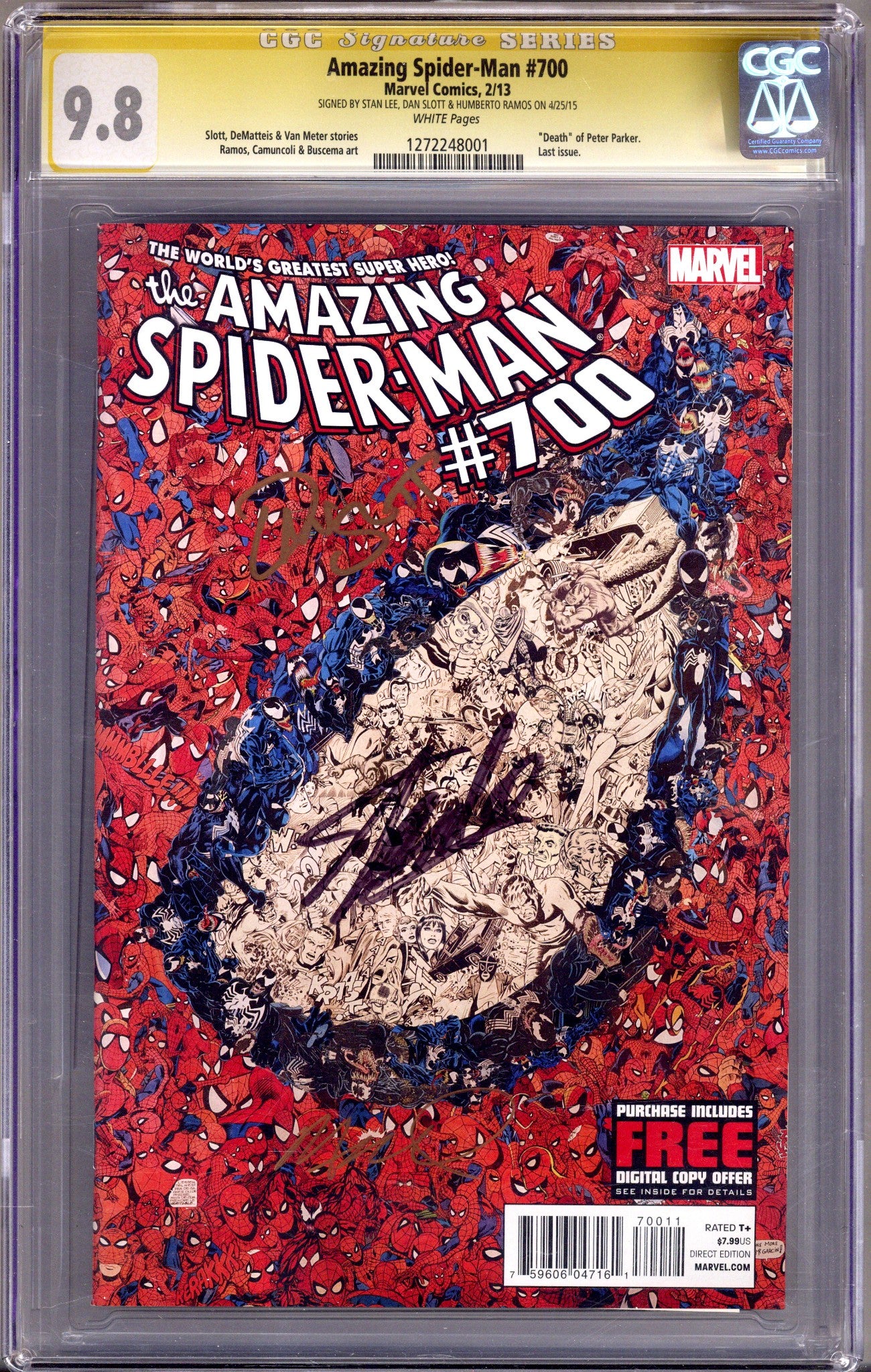 The Amazing Spider-Man Vol 2 700 CGC 9.8 (NM/M) (2013) Signed x3 Cover Stan Lee, Ramos, Slott 