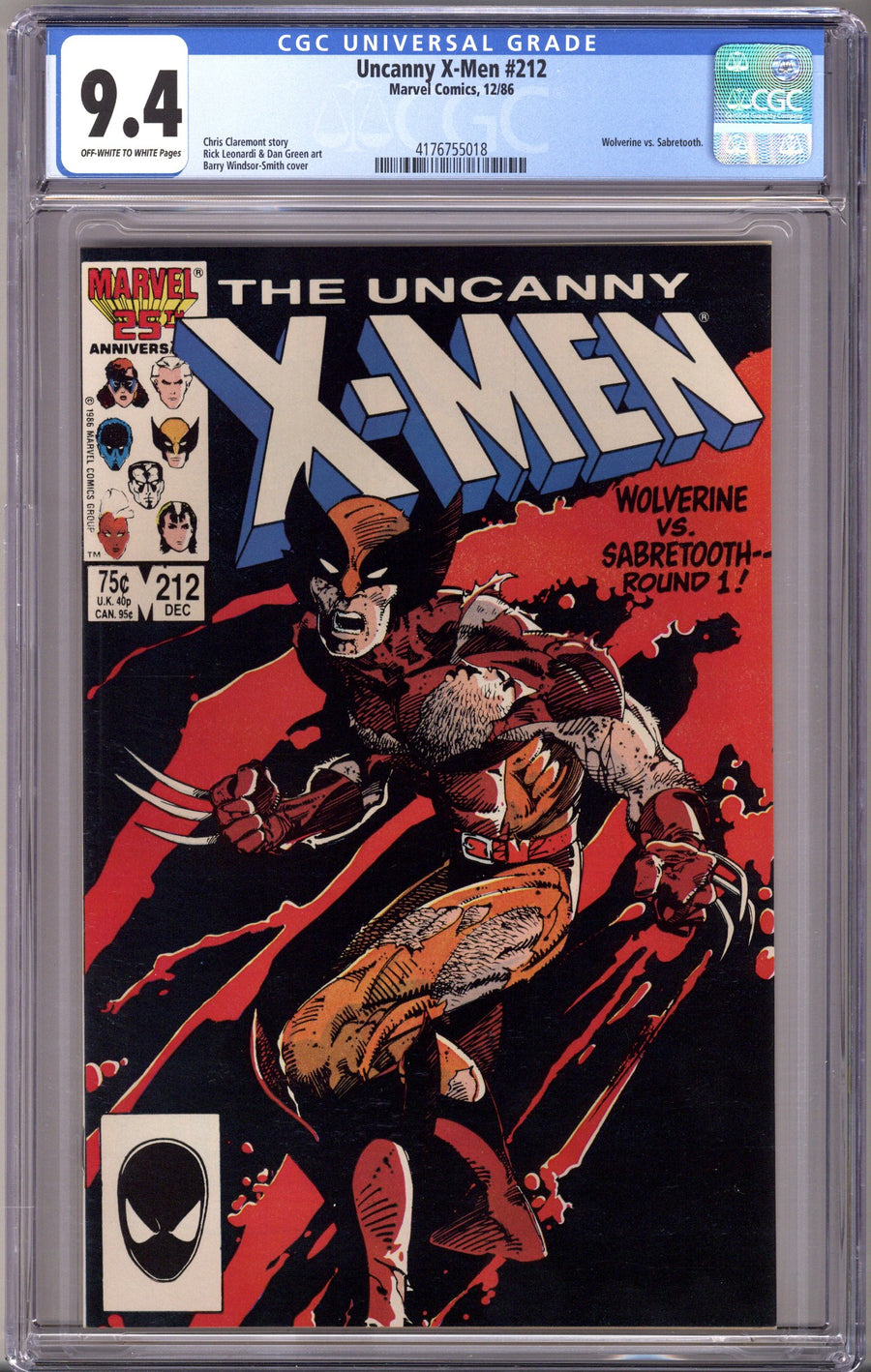 The Uncanny X-Men Vol 1 212 CGC 9.4 (NM) (1986) 