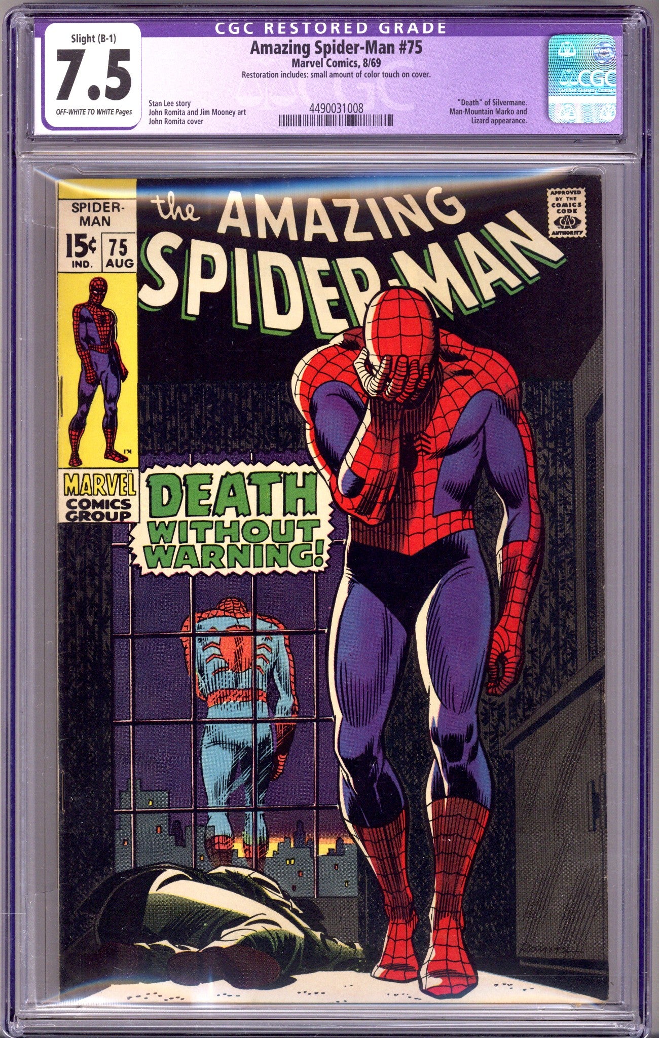 The Amazing Spider-Man Vol 1 75 CGC 7.5 (VF-) Restored (1969) 