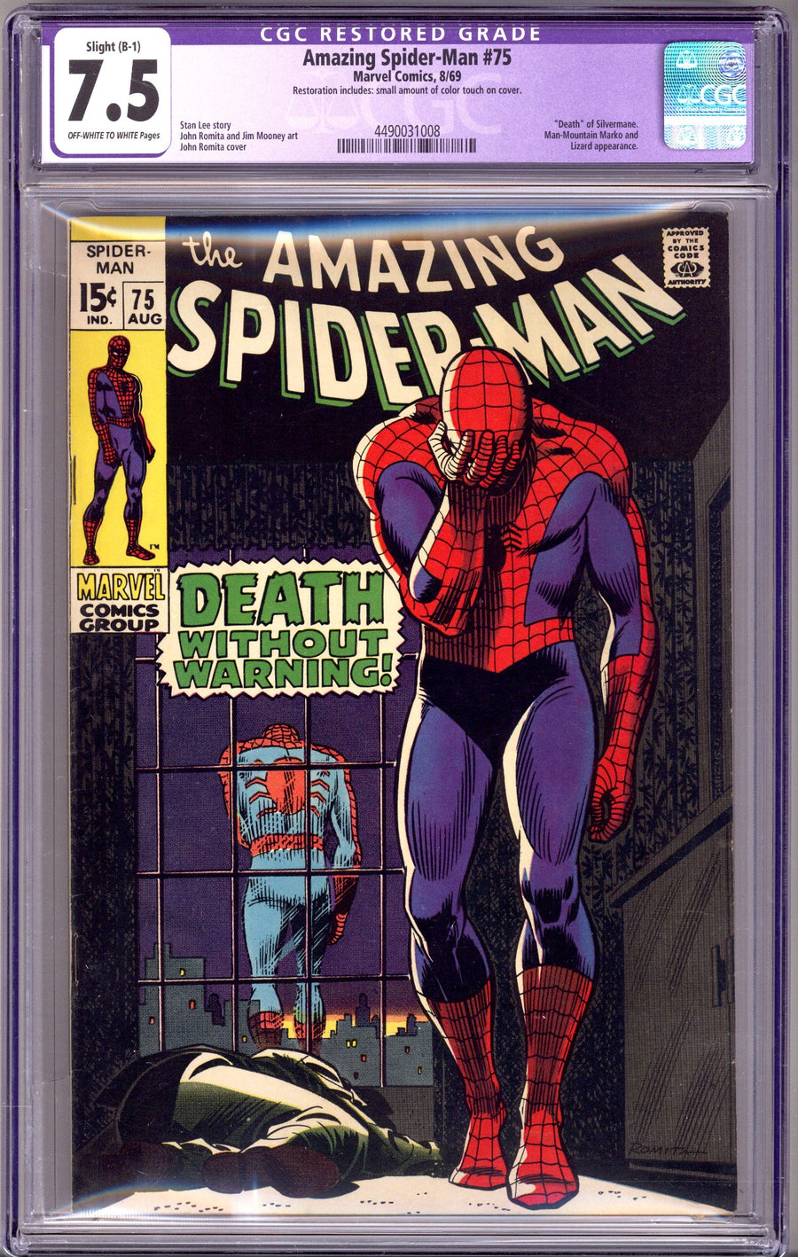 The Amazing Spider-Man Vol 1 75 CGC 7.5 (VF-) Restored (1969) 