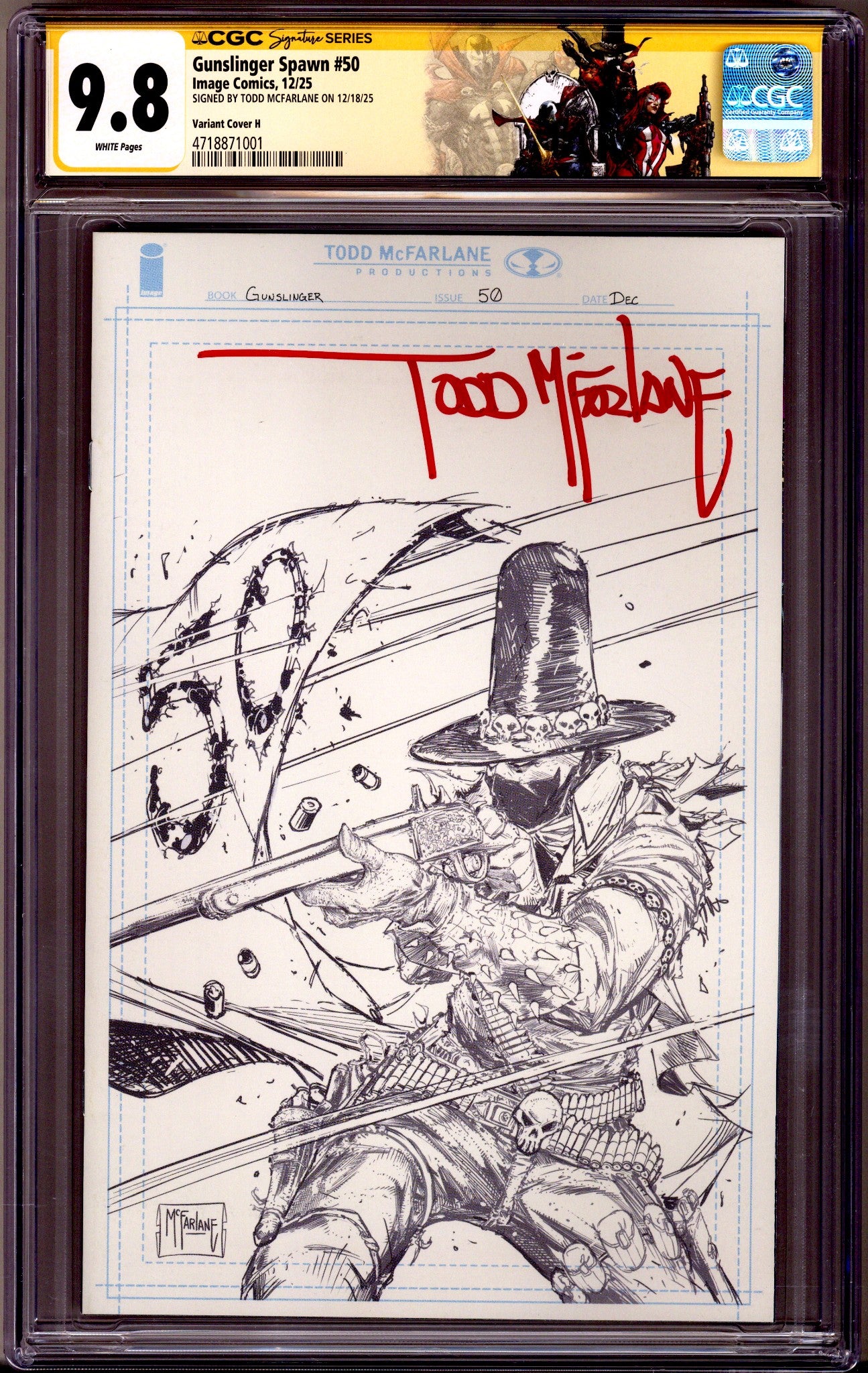 Gunslinger Spawn   50 CGC 9.8 (NM/M)   (2025) McFarlane Sketch   Incentive Variant  Signed x1 Cover Todd McFarlane (Red) 