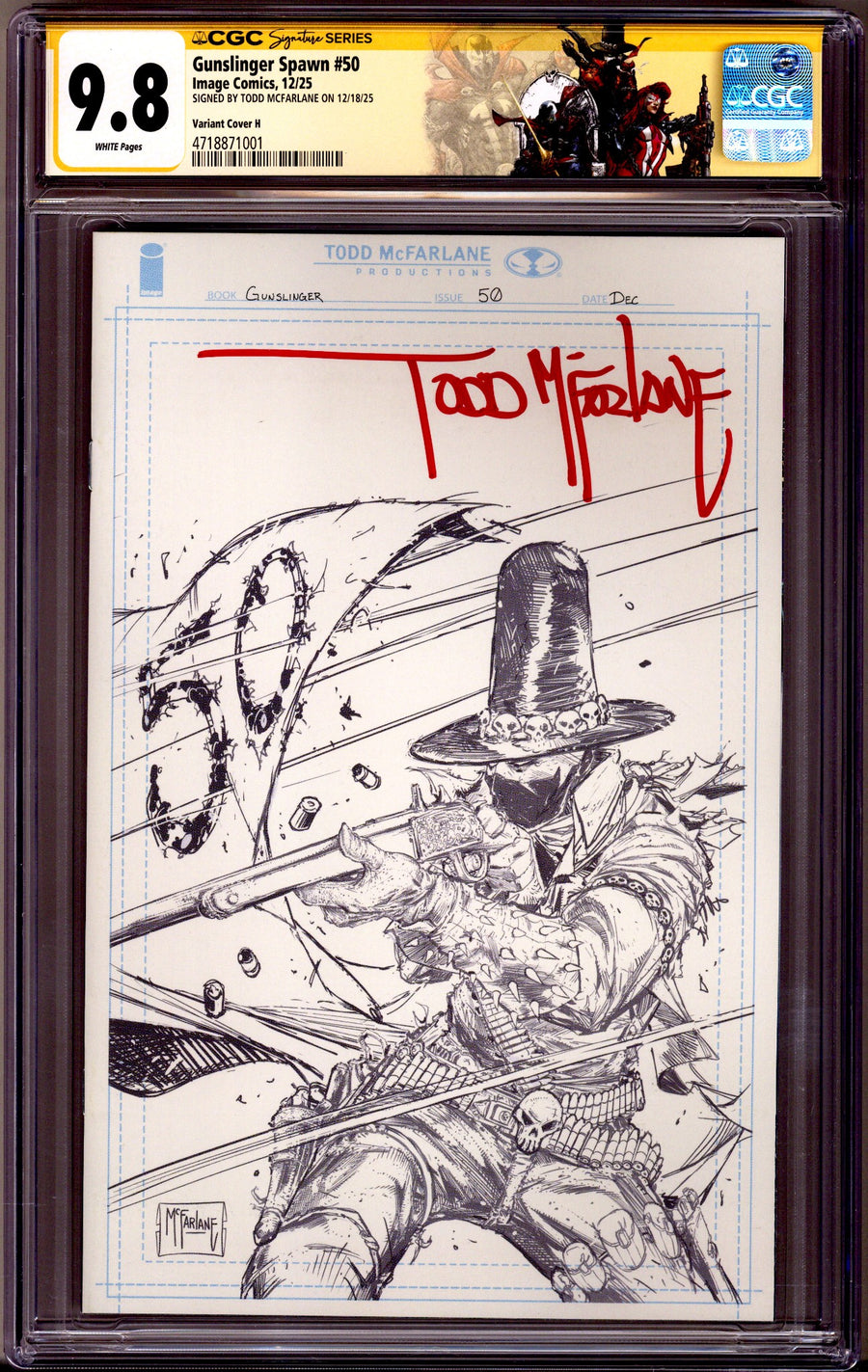 Gunslinger Spawn   50 CGC 9.8 (NM/M)   (2025) McFarlane Sketch   Incentive Variant  Signed x1 Cover Todd McFarlane (Red) 
