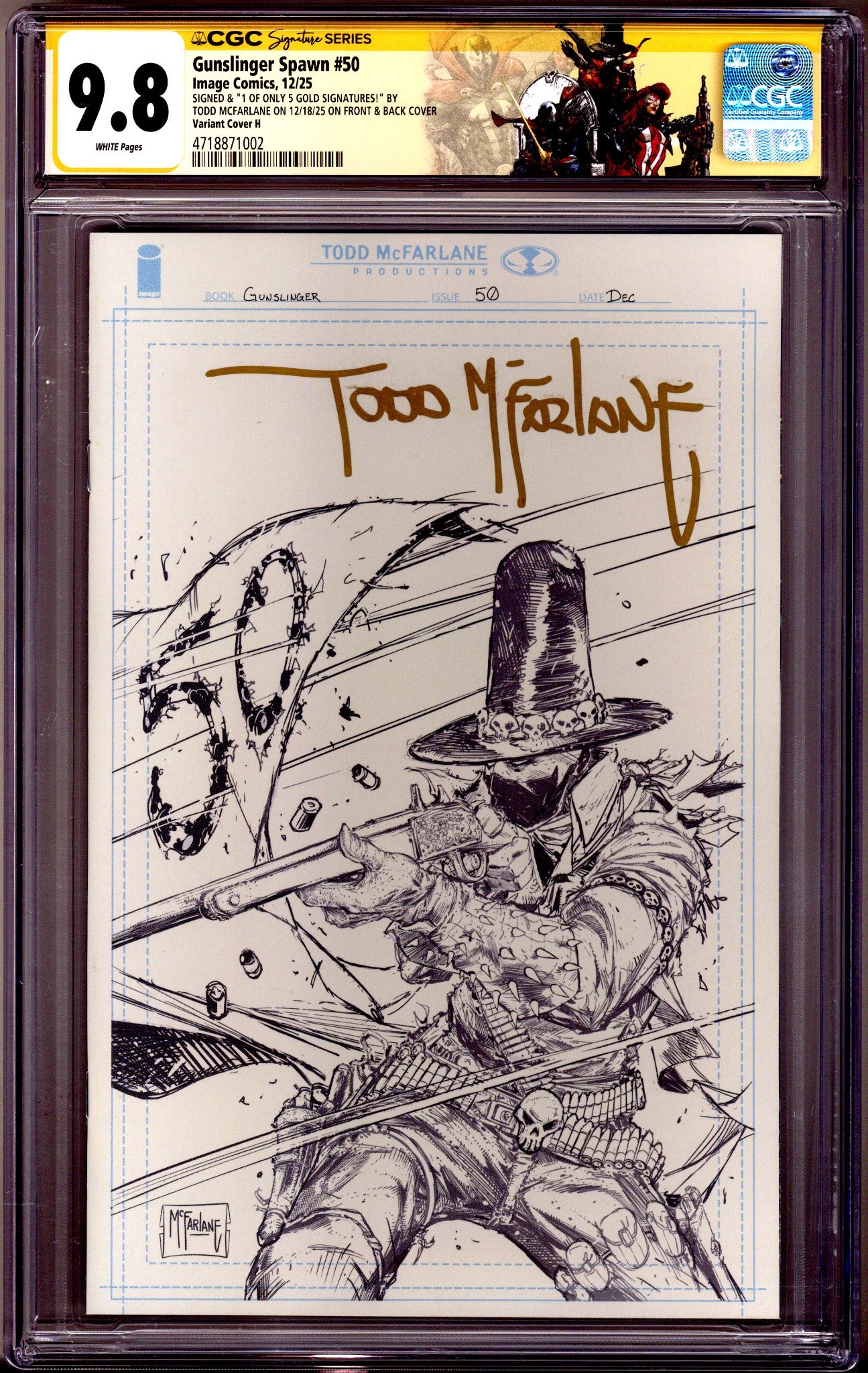 Gunslinger Spawn   50 CGC 9.8 (NM/M) 1/5 Gold Signatures  (2025) McFarlane Sketch   Incentive Variant  Signed x1 Cover Todd McFarlane 