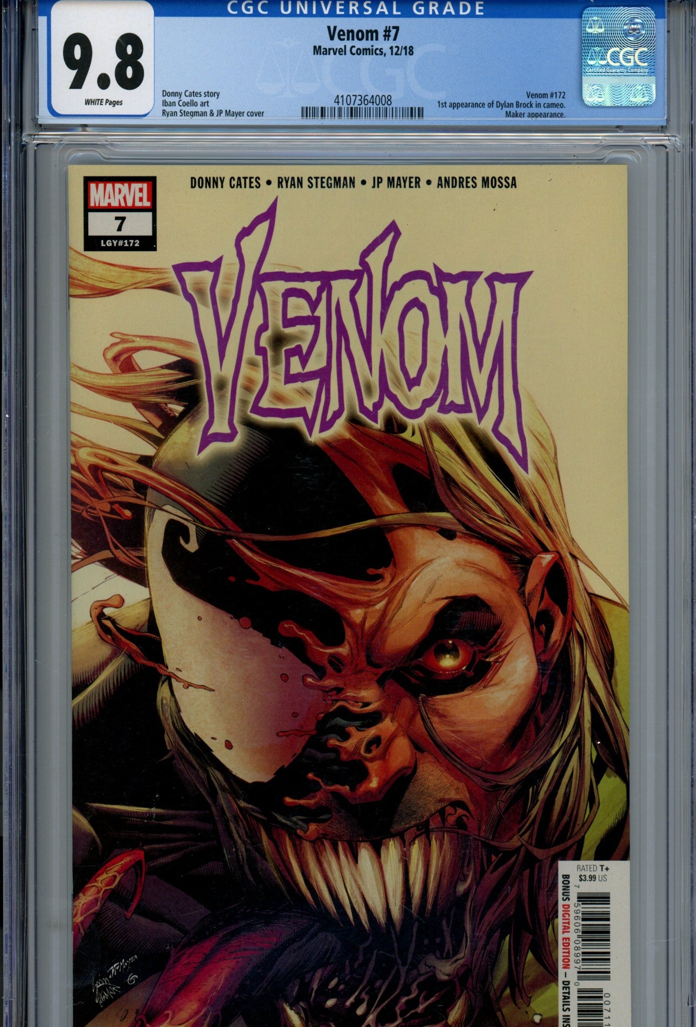 Venom Vol 4 7 (172) Secret Tongue Variant CGC 9.8 (2018)