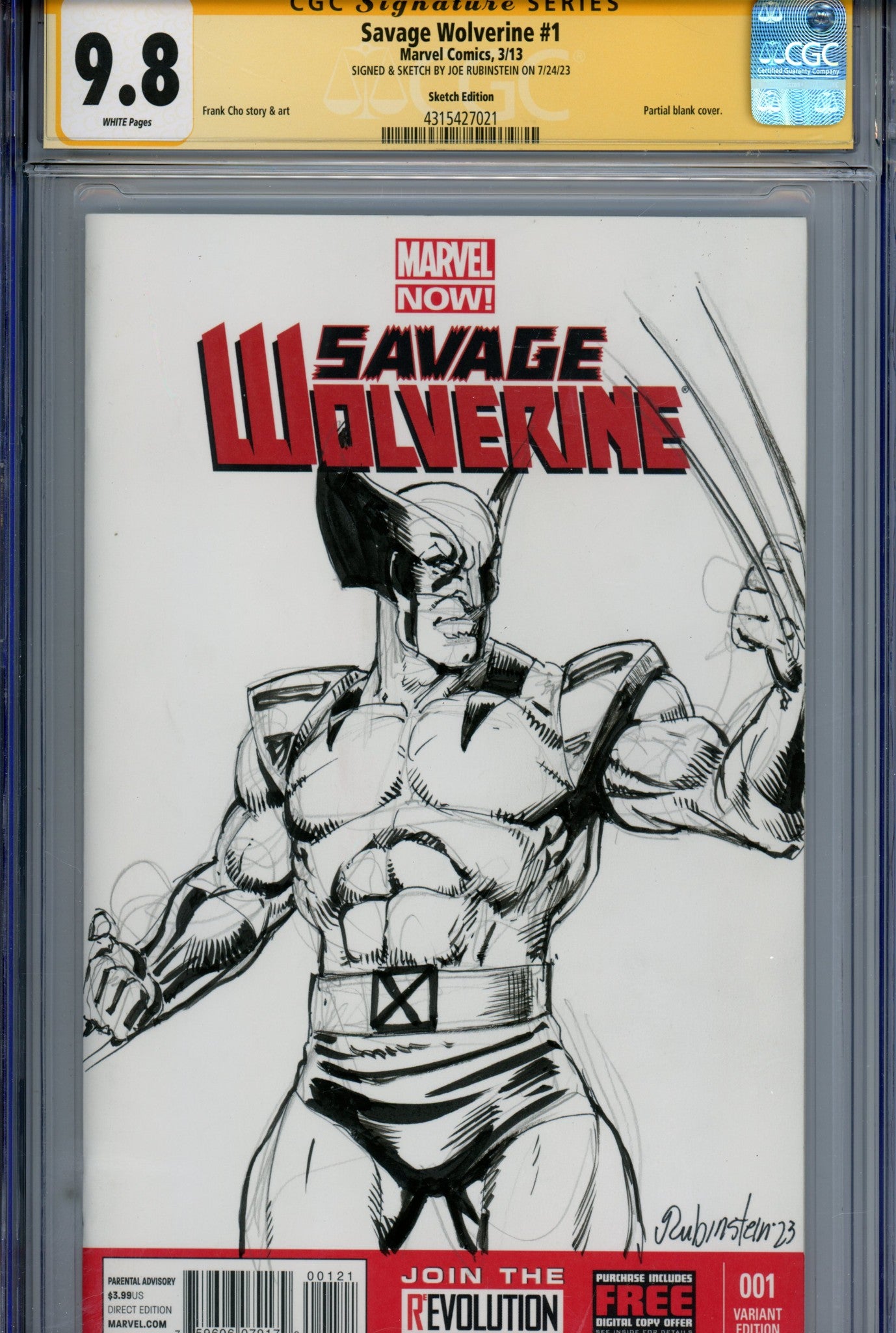 Savage Wolverine 1 Blank Variant CGC 9.8 Signed / Remarked Joe Rubinstein (2013)