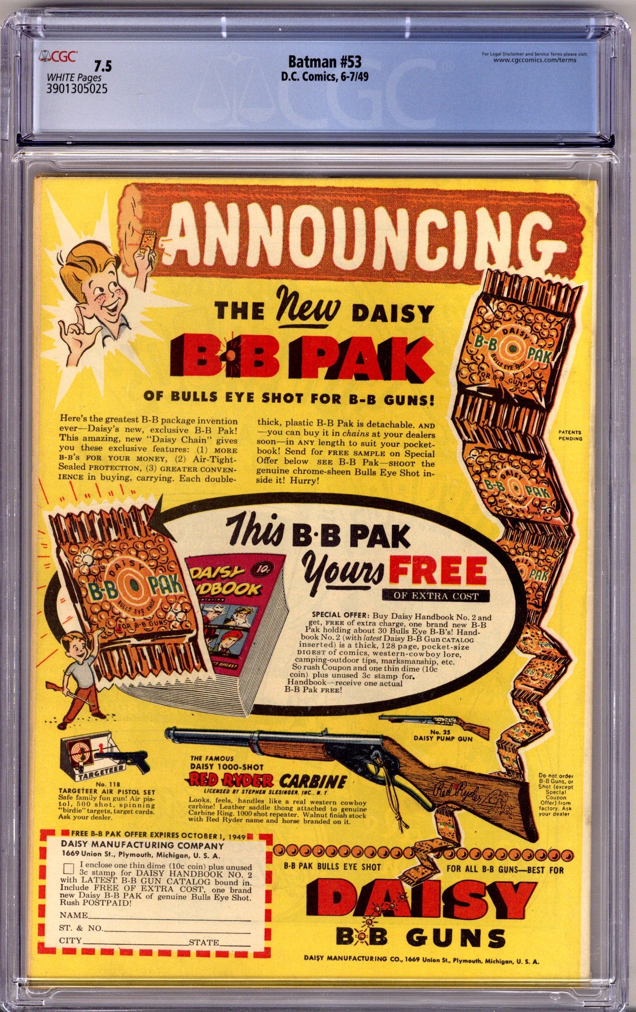 Batman Vol 1 53 CGC 7.5 (VF-) Small Crack (1949)