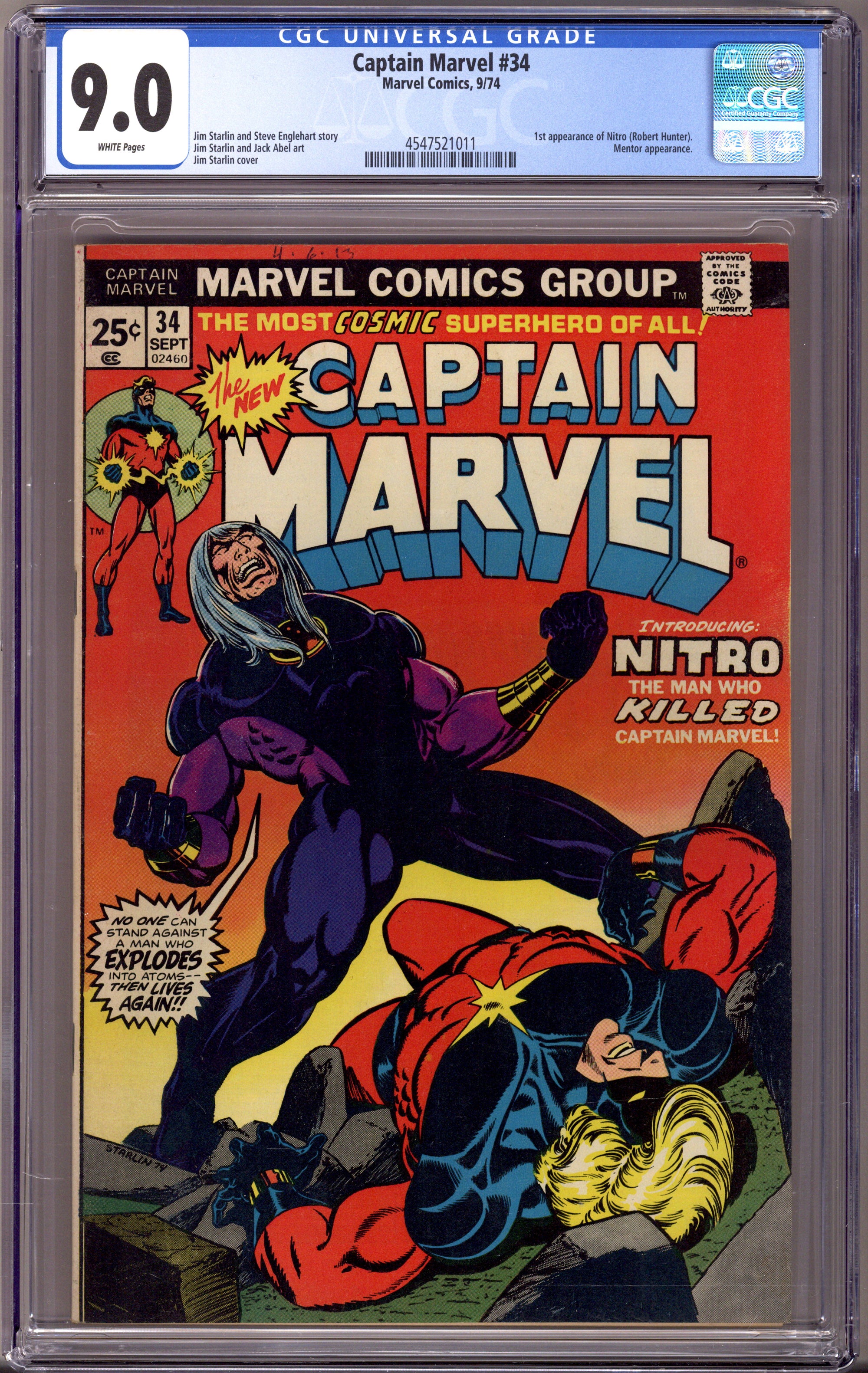 Captain Marvel Vol 1 34 CGC 9.0 (VF/NM)   (1974)        
