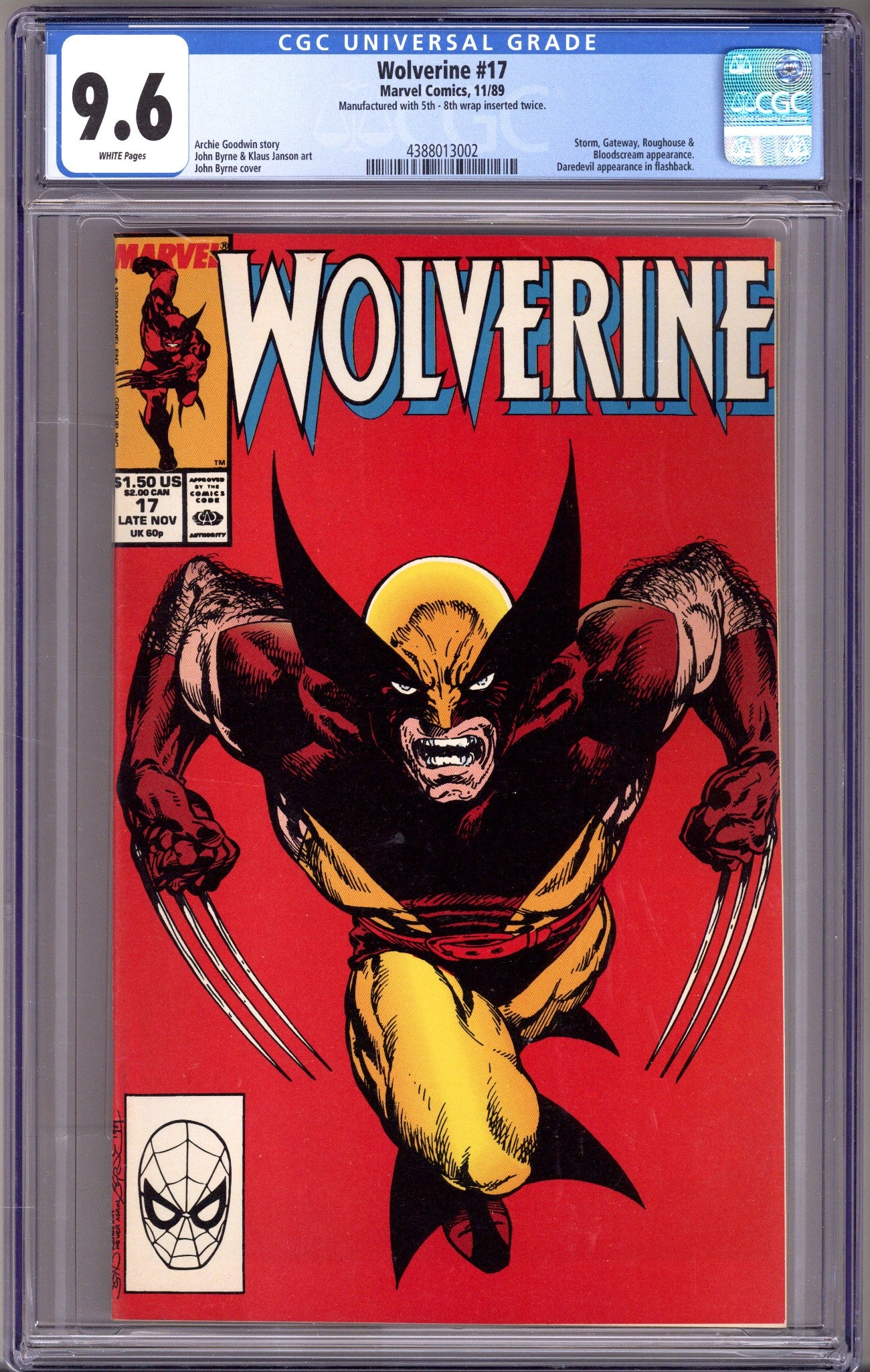 Wolverine Vol 2 17 CGC 9.6 (NM+) Manufactured With 5th-8th Wrap Inserted Twice (1989) 
