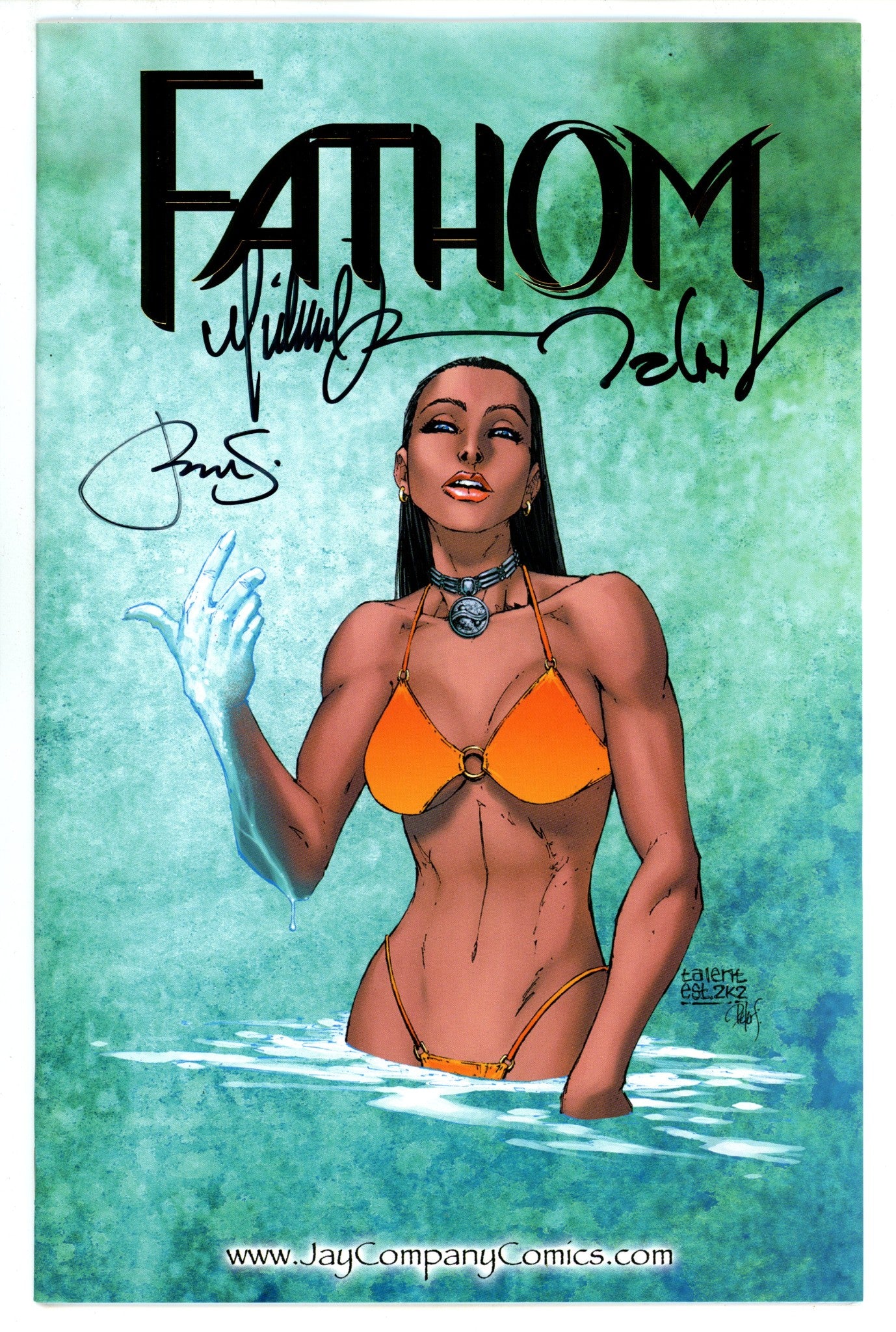 Fathom Preview Special [nn] VF/NM (9.0) (1998) Caldwell Gold Foil Exclusive Variant Signed x3 Cover Michael Turner, Peter Steigerwald & Talent Caldwell 