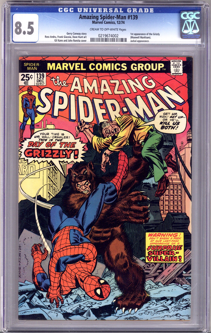 The Amazing Spider-Man Vol 1 139 CGC 8.5 (VF+) (1974) 