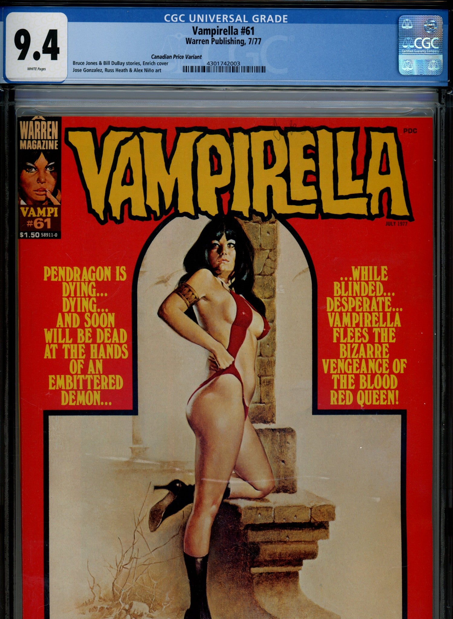 Vampirella Vol 1 61 Canadian Variant CGC 9.4 (1977)