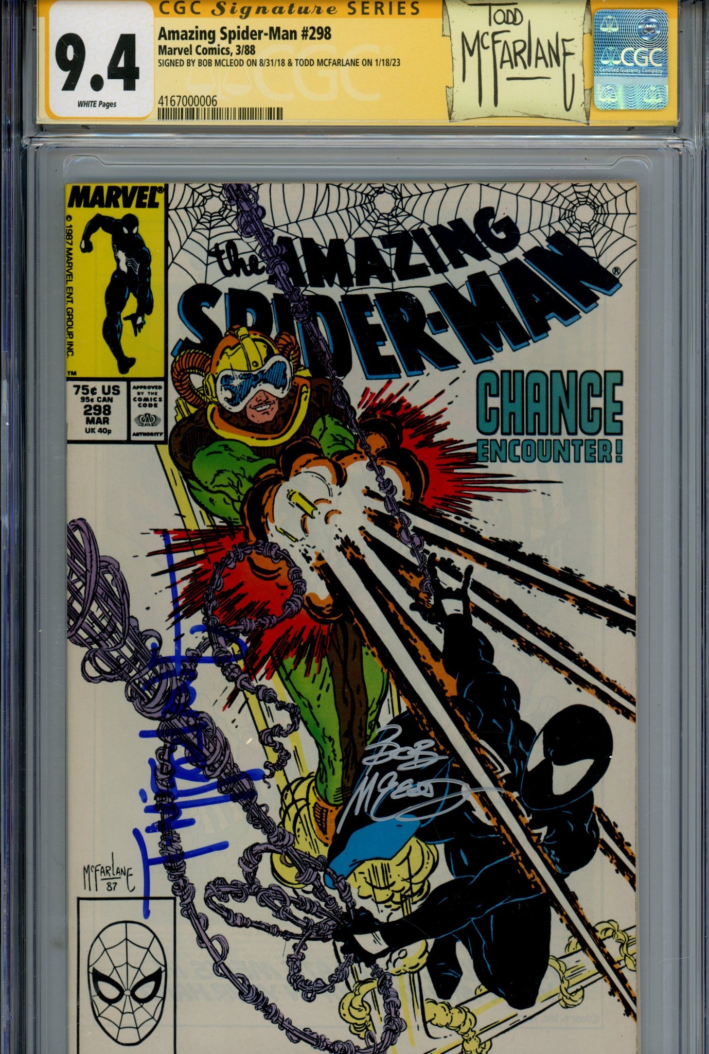 The Amazing Spider-Man Vol 1 298 CGC 9.4 Signed Bob McLeod & Todd McFarlane (1988)