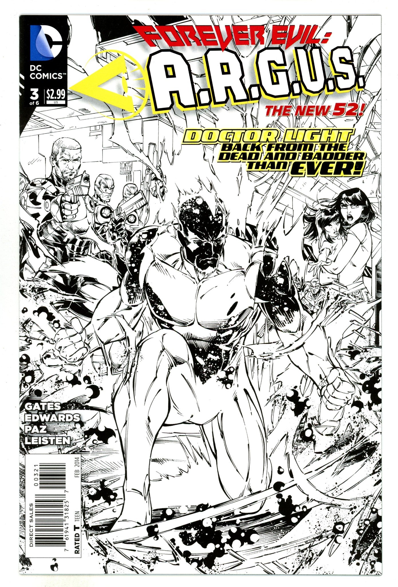 Forever Evil: A.R.G.U.S. 3 Mid Grade (2014) Roberts B&W Sketch Incentive Variant 