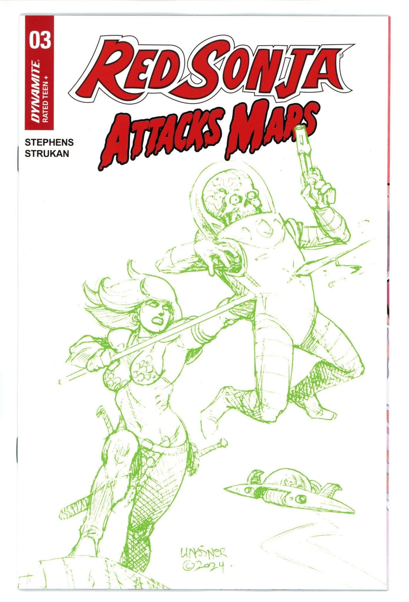 Red Sonja Attacks Mars 3 Linsner Green Line Art Incentive Variant (2025)