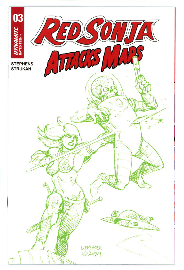 Red Sonja Attacks Mars 3 Linsner Green Line Art Incentive Variant (2025)